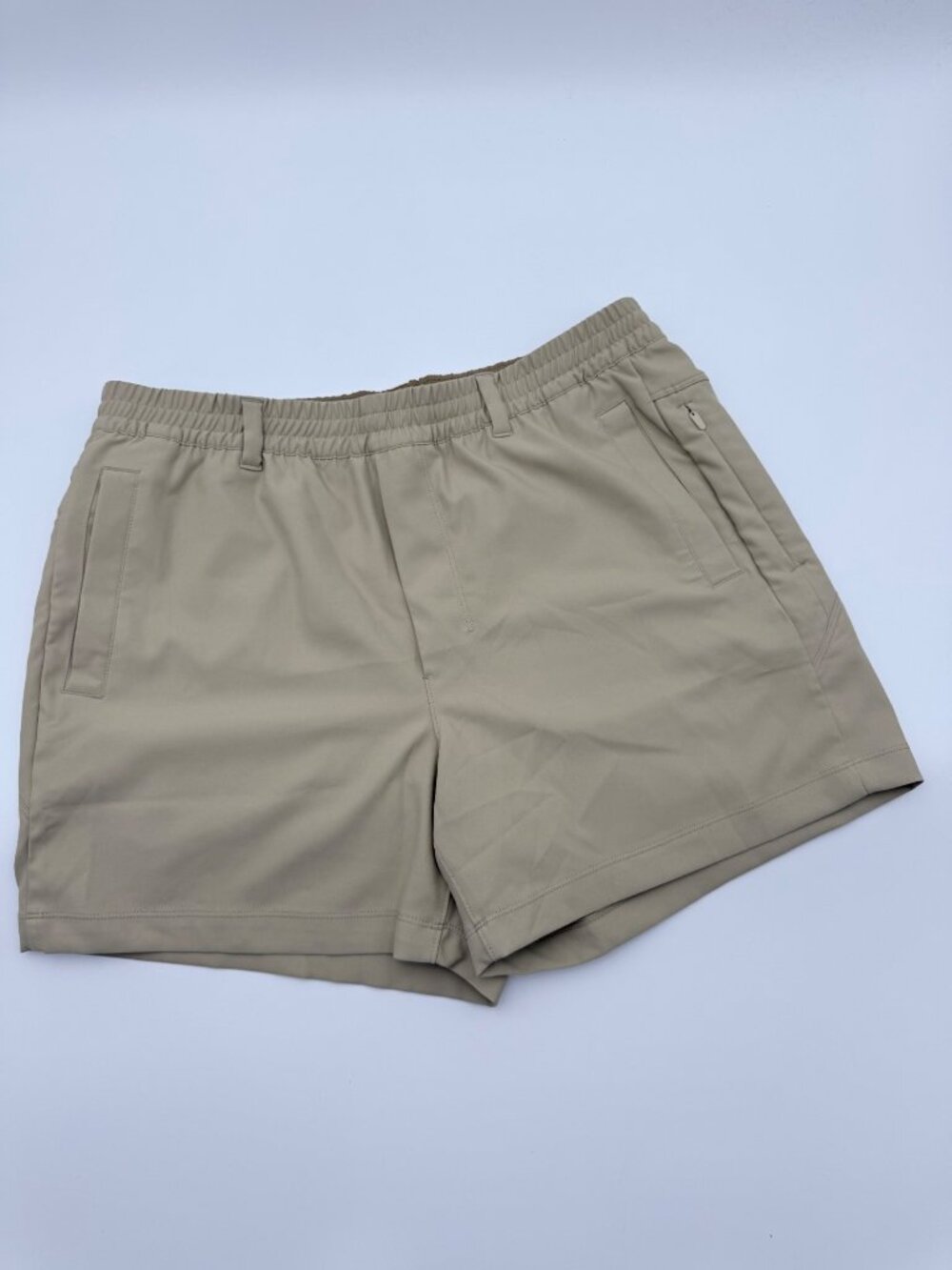 Birddogs Mens Khaki Shorts XL With Zipper Pockets Elastic Waist Comfort Fit